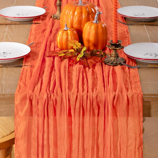 Fall Table Runner Orange Cheesecloth Table Runner 10FT Farmhouse Table Runners 120 Inches Table Decor Thanksgiving Dining Room Centerpiece Wedding Boho Baby Shower Birthday