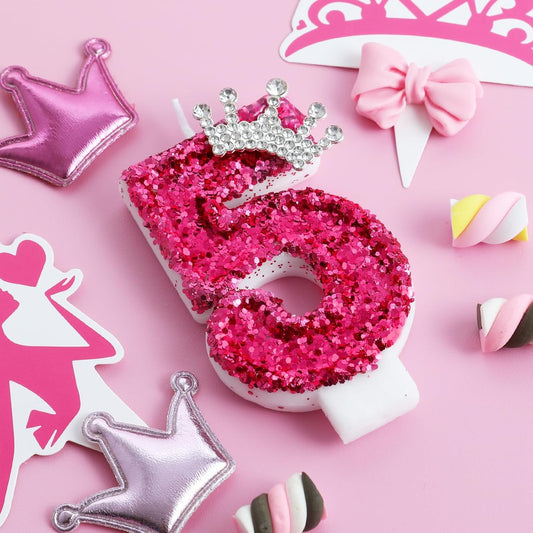 Hot Pink Birthday Candles Crown Number 5 Candle 5th Birthday Party Decorations Cake Topper Cupcake Decor for Anniversary Celebrations Supplies