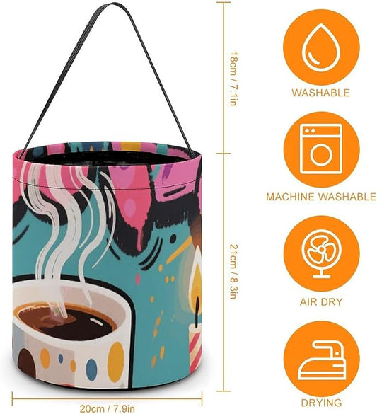 Halloween Candy Bucket - Doodle Style Coffee Cake Trick Or Treat Candy Bag, Gift Bag for Party Favor Supplies