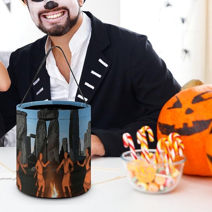Halloween Candy Bucket - Stonehenge Starry Night Trick Or Treat Candy Bag, Gift Bag for Party Favor Supplies