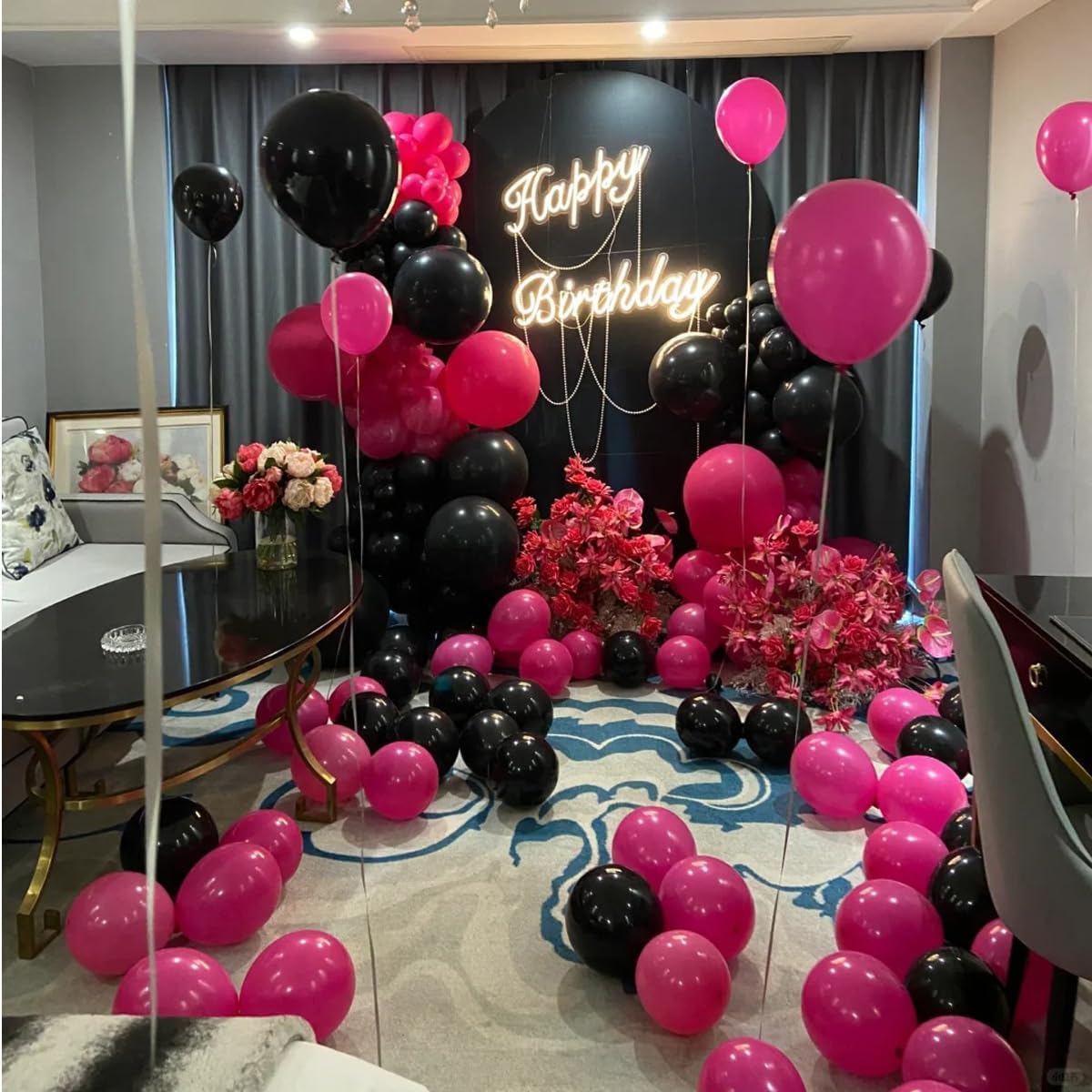 Hot Pink Black Rose Gold Balloon Arch Garland Kit, 146 Pcs Rose Red Tender Pink Black Confetti Rose Gold Balloons for Graduation Birthday Party Baby Shower Wedding Decorations