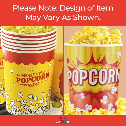 Leakproof, Super Durable 32oz Popcorn Cups 5 Pack. Grease-Proof Disposable Pop Corn Tubs With Cool Design Are the Ultimate Movie Theater Accessory. Large Containers Great for Any Party or Event