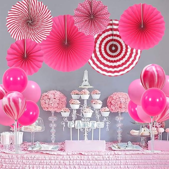 TONIFUL 4 Balloons Stand Kit Pink Marble Centerpieces Table Decoration for Hot Girl Sweet 16th Birthday Decorations Bridal Shower,Baby Shower,15th Quinceanera Table Party Decorations