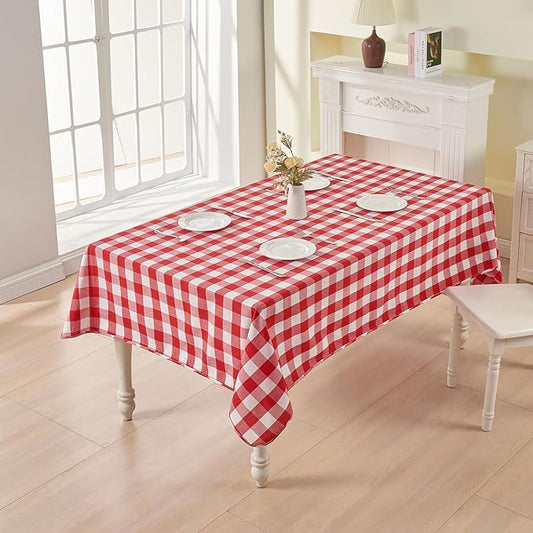 BALCONY & FALCON Gingham Table Cloth Rectangle – Reversible Water-Resistant Cotton Checkered Tablecloth for Outdoor Picnic, Camping, Kitchen, Holiday Party Decor (Red White, 55x95 Inch)