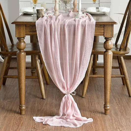 Artoid Mode Boho Cheesecloth Gauze Rouge Wedding Table Runner, 120 Inch Seasonal Fabric Kitchen Dining Holiday Table Decor for Home Party Indoor