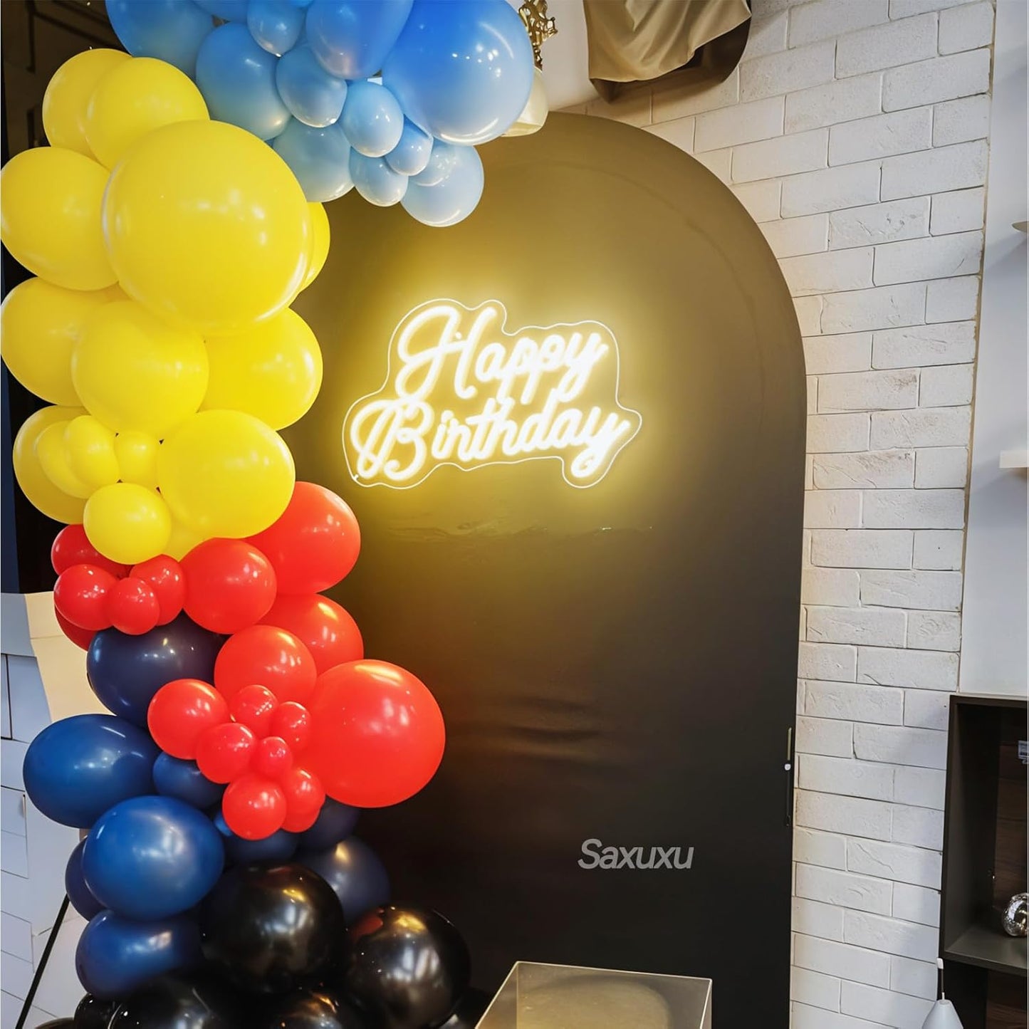 Blue Red Yellow Black Balloon Arch Kit, Blue Red Yellow Balloons Garland Arch Kit, Long Balloons For Birthday Baby Shower Party Wedding Bachelorette Anniversary Graduation Decorations