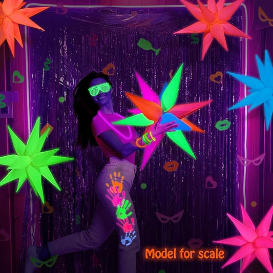 Mega-L Glow in The Dark Party Supplies, 10 Pcs Neon Explosion Star Balloons Kit, Neon Party Decorations, DIY Neon Balloon with 12 point Cone Balloons for Arches Birthday Wedding Carnival