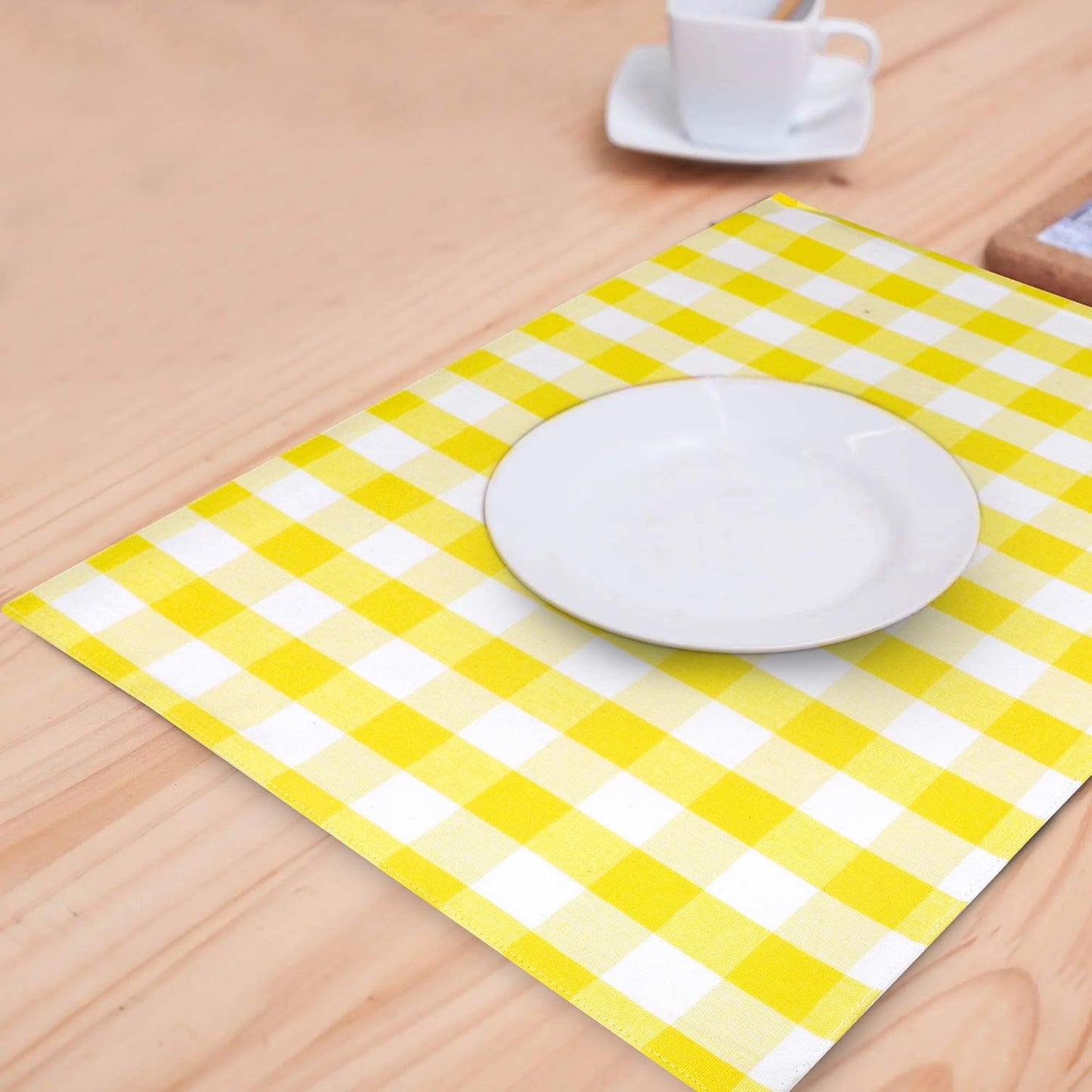 Urban VillaPlacemats for Dining Table 100% Cotton Placemats 14''x20'' Over Sized Tablemats Set of 6 Placemats Yellow/White Buffalo Check Tablemats for Family Dinners Wedding PartiesPlacemats