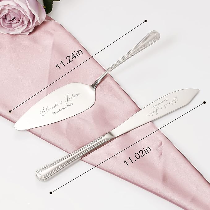 Cake Cutting Set for Wedding, Personalized Wedding Cake Knife and Server Set, Vintage Engraved 2-Piece Pie Cake Cutter Serving Set, Custom Bridal Anniversary Birthday Quinceañera Gift(Silver)