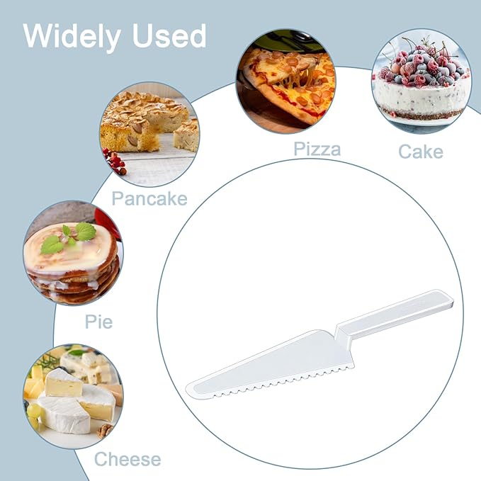 TINSKY 50Pcs Plastic Disposable Cake Cutter 9.1Inch Wedding Pie Server Plastic Spatula Cake Server Cutting Knives Pie Pizza Pastry Slicer Serving Utensils (Clear)