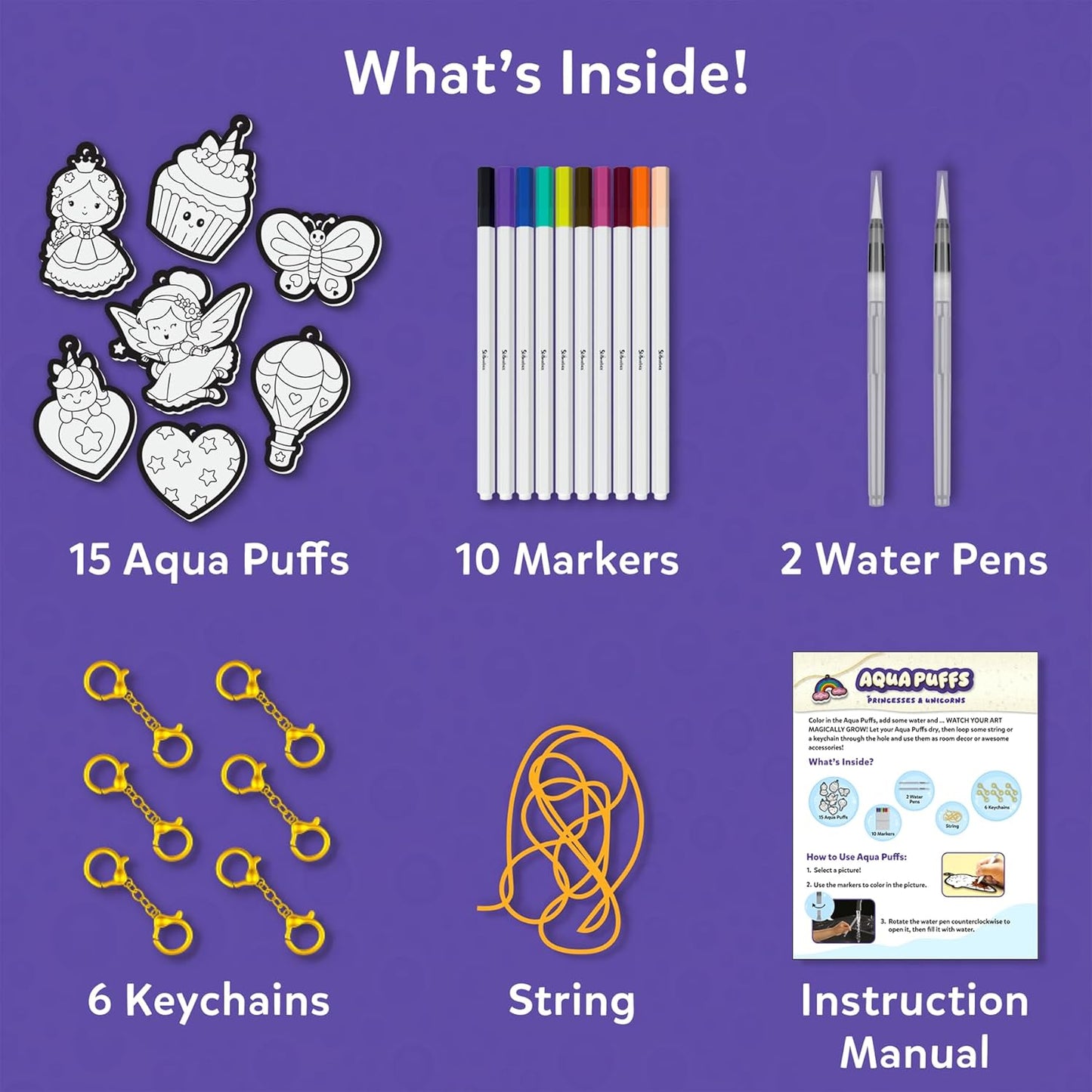 Skillmatics 3D Art Kit - Aqua Puffs Princesses & Unicorns, Stocking Stuffers, Paint by Number Craft for Kids, DIY Color & Inflate Activity, Christmas Gift for Girls & Boys Ages 4, 5, 6, 7, 8, 9, 10