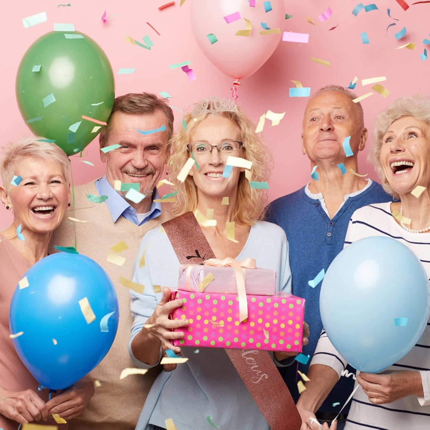 70th Birthday Celebration Pack for Women: Crown, Sash, Pearl Pin, and Photo Booth Props for a Fabulous Milestone