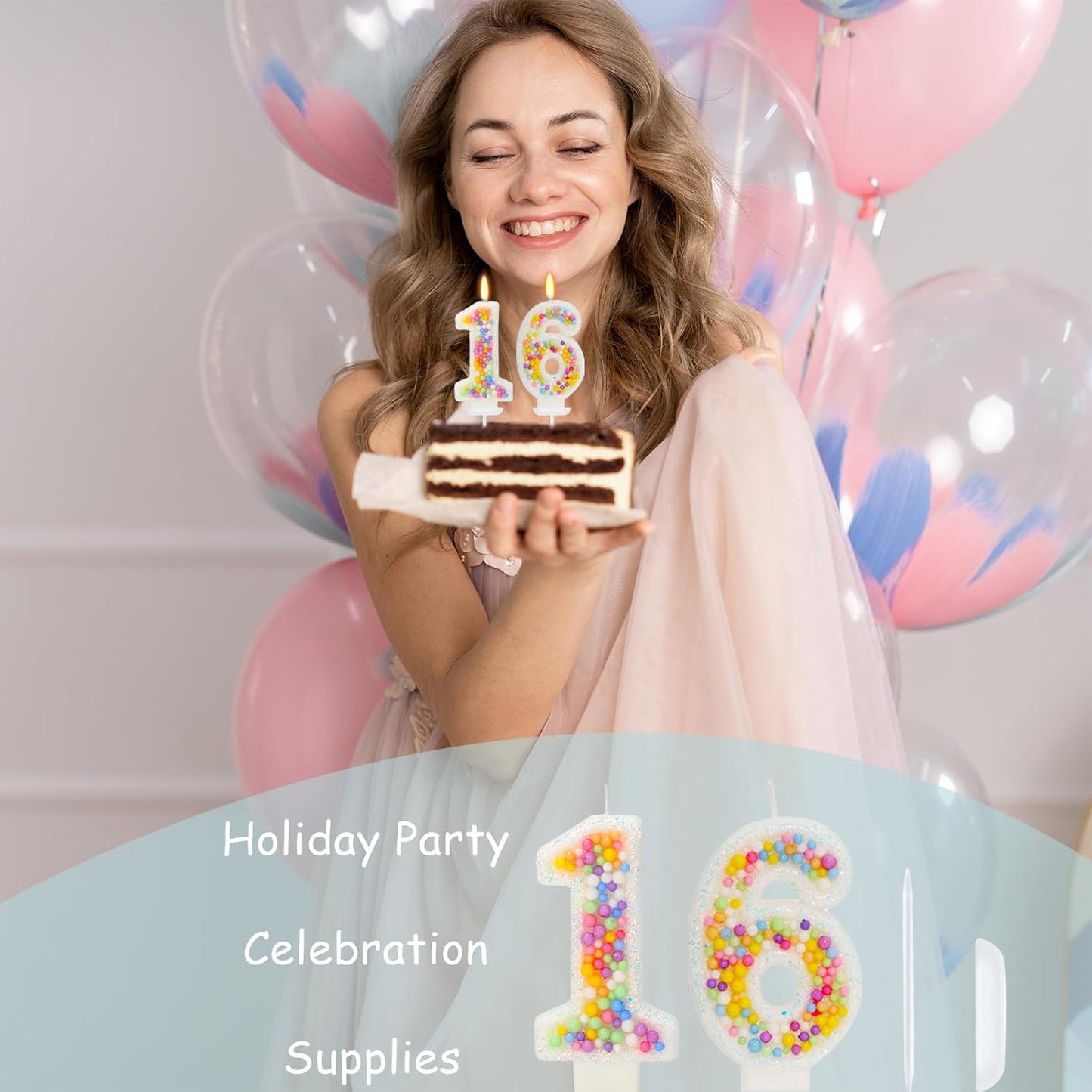 16th Birthday Candle for Cake, Colorful Macaron Numeral Candles for Boys/Girls, Theme Birthday Party Cake Decorations, Cake Topper for Birthday Party Supplies (Number 16)