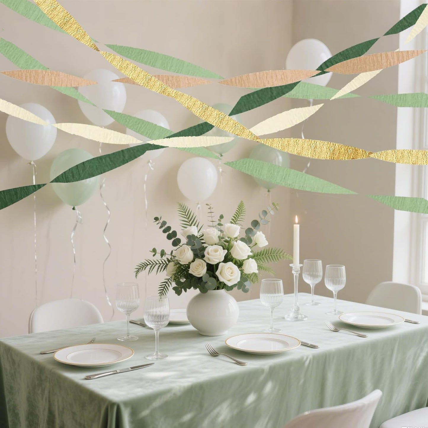 Olive Green Khaki Crepe Paper Streamers,Sage Green Party Decorations Streamer for Boho Wedding Baby Shower Party,6 Rolls