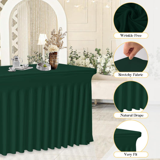 2 Pack Dark Green Spandex Tablecloths for 6FT Tables – Stretch Fitted Wrinkle-Free & Washable Table Covers – Reusable Rectangle Tablecloths for Wedding, Parties, Banquet, Buffet, and Events