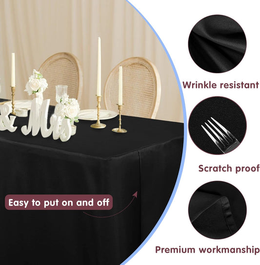 HolidayIdeas 2 Pack Square Fitted Table Covers - 34 x 34 Inch - Black Fabric Table Clothes Washable Tablecloth Protectors for Parties, Holiday Dinner, Trade Show, Vendor Stand