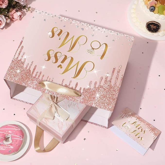 Bridal Shower Gift Bag Wedding Miss to Mrs Gifts Bag with Tissue and Card Bridal Shower Gift Wrapping Paper Bag Rose Gold Wedding Gift Bags Bride Engagement Bachelorette Party Bag Bride to Be Gifts