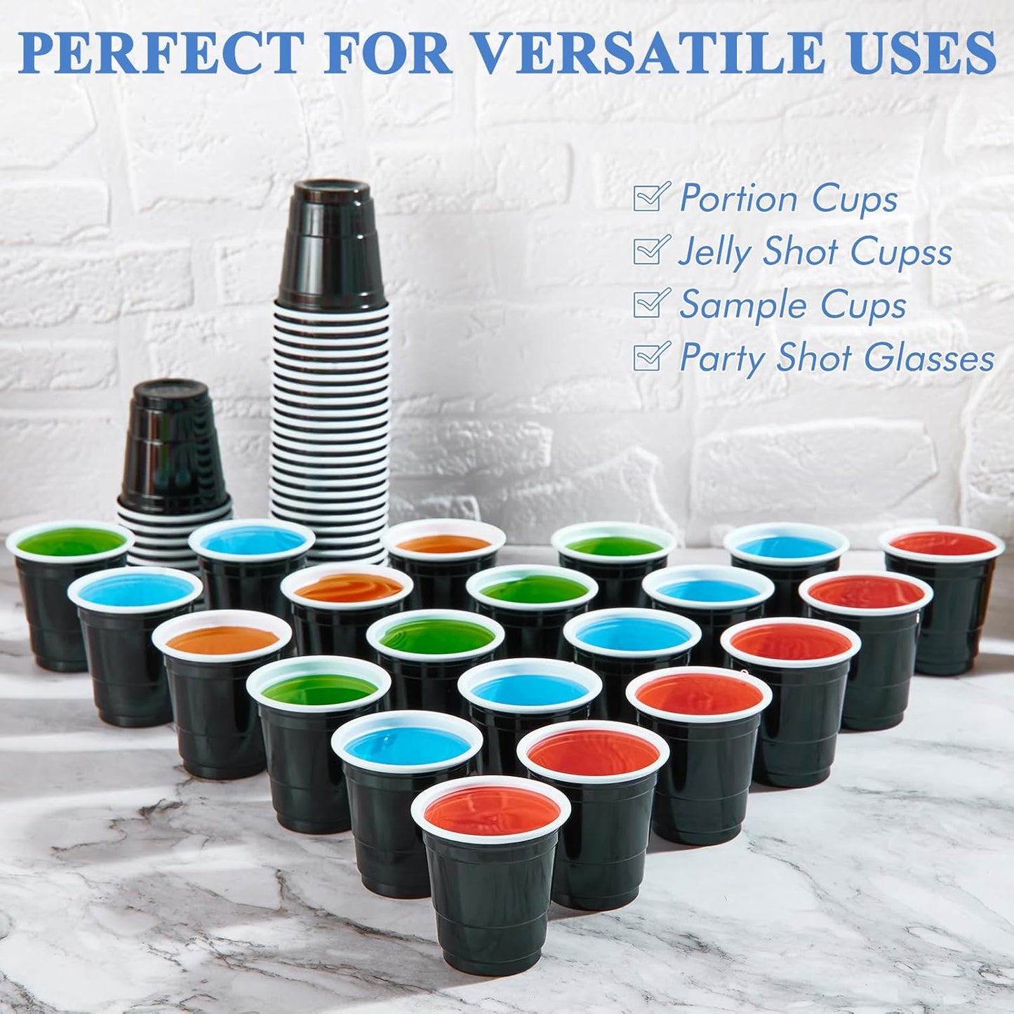 Lilymicky 600 PACK 2 oz Plastic Shot Glasses, Mini Black Disposable Shot Cups for Parties, Carnivals, and Any Events