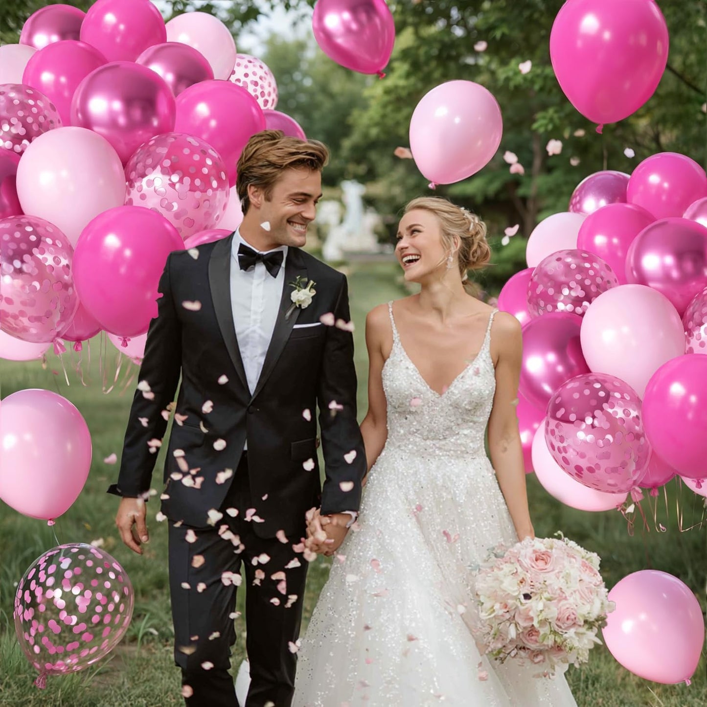 Light Pink Confetti Balloons, 50pcs 12 Inch Metallic Pink Balloons and Hot Pink Latex Balloons Pink Balloon for Birthday Party Wedding Anniversary Gender Revea Princess Party Decorations