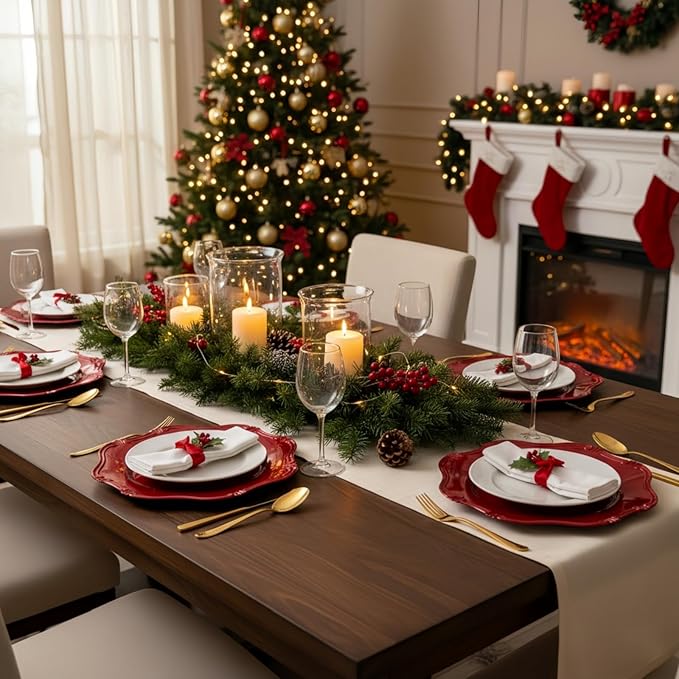 ZOOFOX Set of 12 Red Charger Plates, 13" Metallic Scalloped Charger for Dinner Plate, Decorative Service Plates for Christmas Tabletop Holiday Wedding Catering Event Decor