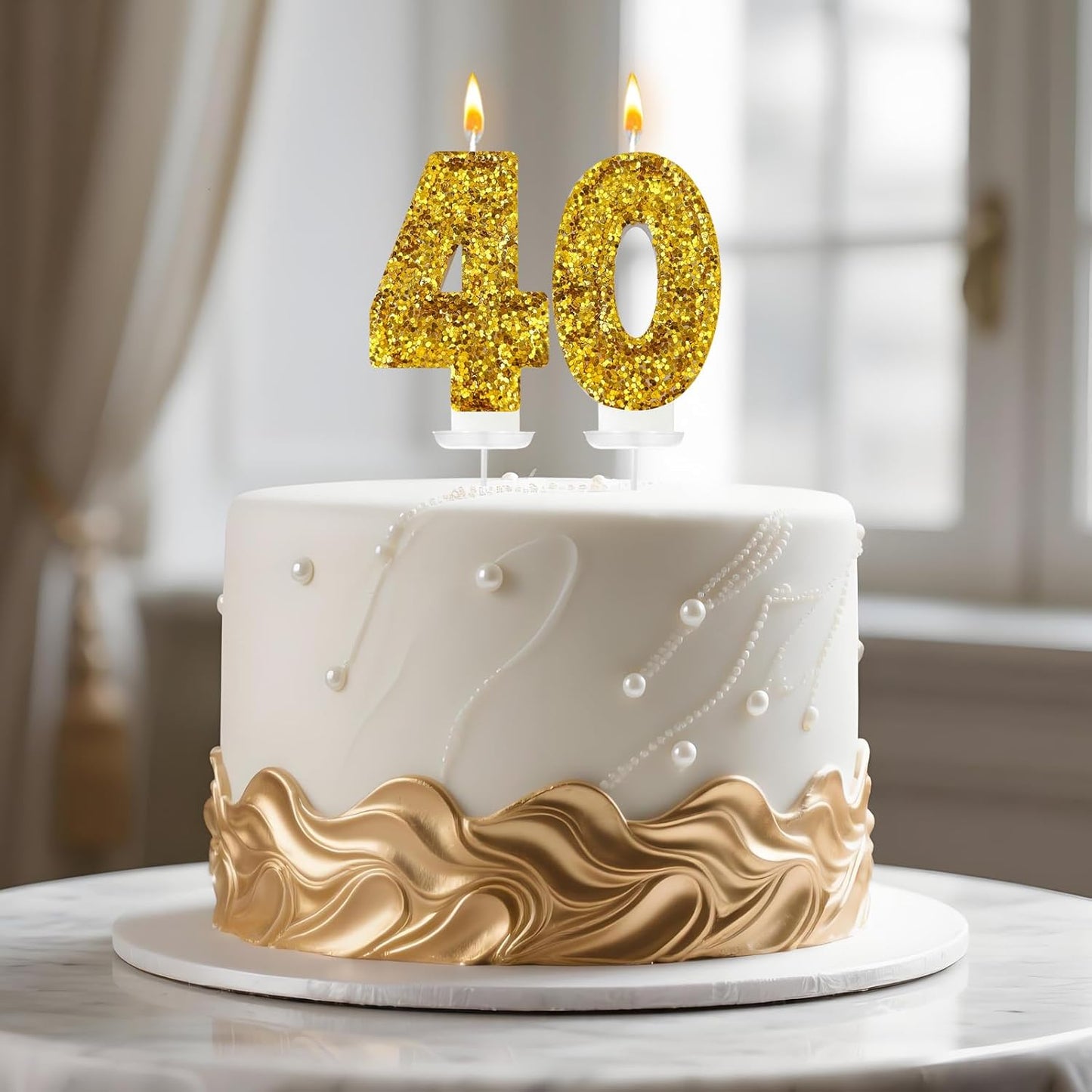 Birthday Number Candles, Glitter Number Candle Cake Decorations with Sequins, Cupcake Decorations for Girls, Women, Party Anniversary Celebrations (Number 4, Golden)