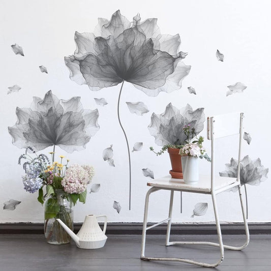 59.1'' x 49.6'' Huge Flower Petal Wall Decals Living Room Floral Wall Stickers Removable Peel and Stick Waterproof Wall Art Decor Stickers for Bedroom Bathroom Office (Gray)