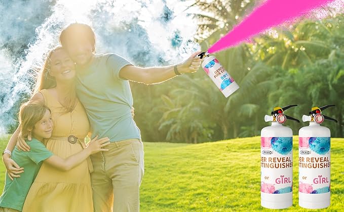 Giant Gender Reveal Fire Extinguisher Color Blasters: 2 Pcs Pink Blaster Only for Baby Girl with Pink Smoke Suitable Gender Reveal Party Decorations - Blasts 20+ Feet (Pink-Girl)