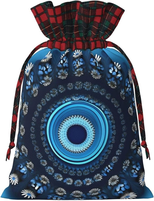 PULaif Blue Mini Flower Swirl Christmas Drawstring Gift Bags, Large Size Christmas Bags For Gifts Party Favors, Xmas Gift Bags