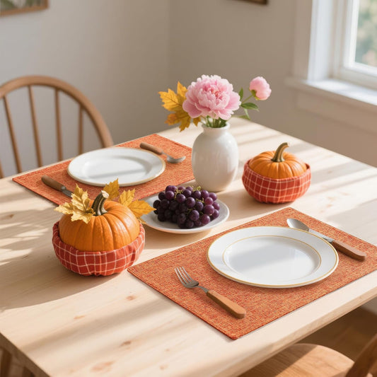 Homaxy Cloths Placemats for Dining Table Set of 6, Heat Resistant Washable Cotton Linen Blend Table Mats, Ideal for Kitchen Party Dining Decoration, 13" x 19", Orange