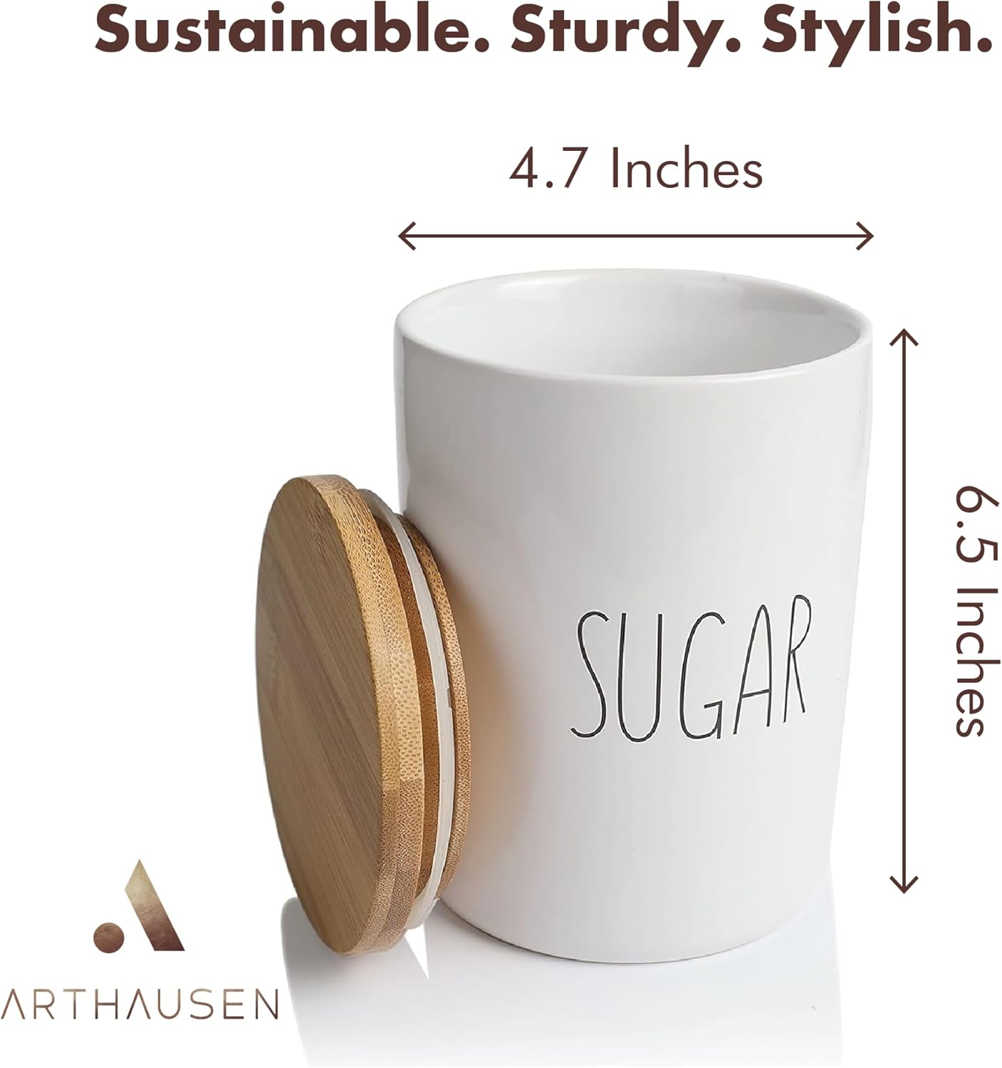 Arthausen Sugar Ceramic Storage 4 Cup / 1080mL Container w/Bamboo Lid Silicone Seal & Spoon, Modern Abstract Art Design for Flour Coffee Spice Airtight Storage on Kitchen Counter Bathroom Organizer