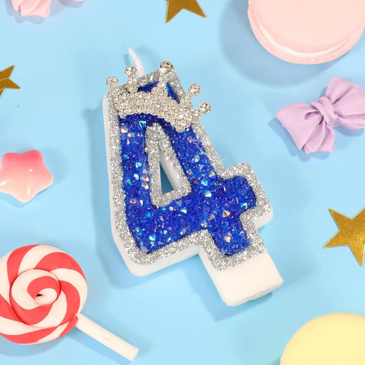 Blue Birthday Candle Crown Number Candle with Sequins Cake Candles Cupcake Decorations Party Decor for Anniversary Celebrations Supplies