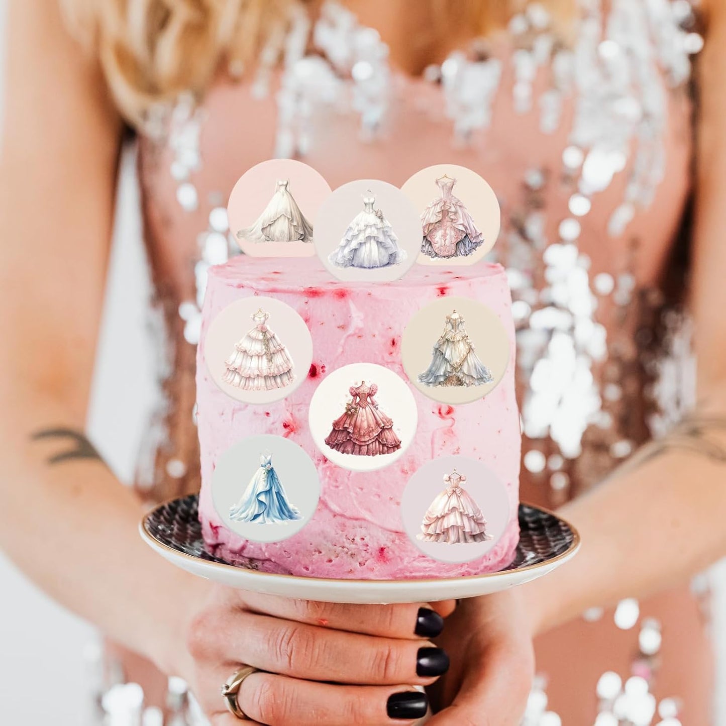 36PCS Edible Wedding Dress Cupcake Toppers Wafer Paper Bride Full Dress Cupcake Decoration Vintage Formal Gown Cupcake Picks for Bridal Shower Wedding Party Decor Supplies