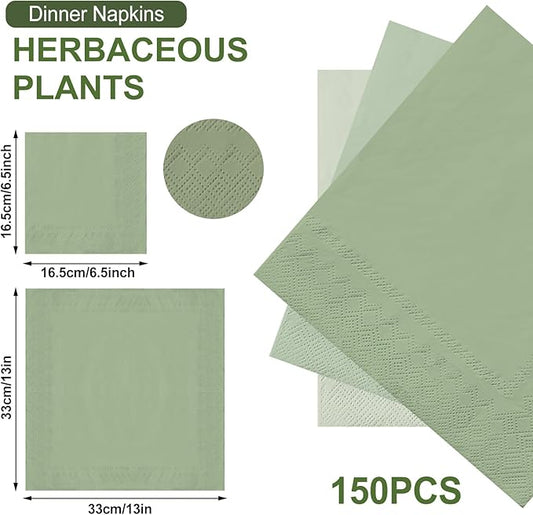 Whaline 150 Pack Sage Green Paper Napkin 3 Sage Green Colors Disposable Luncheon Napkins Dinner Napkins for Wedding Party Celebration Gathering Supplies Table Decorations