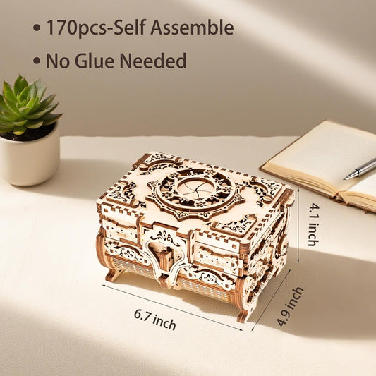 3D Wooden Puzzles for Adults,Wooden Toy for Kids and Adults,Model Building Kit,Educational Brain Teaser,Best Educational Christmas Birthday Day Gift for Friends (Wooden Antique Box)