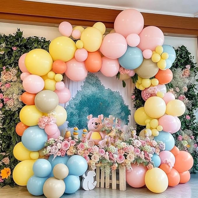 Yellow Blue Pink Balloon Arch Double Stuffed Pastel Pink Blue Yellow Peach Sand White Balloon Garland Kit for Baby Bridal Shower Birthday Wedding Fairy Easter Flower Spring Tea Party Decor