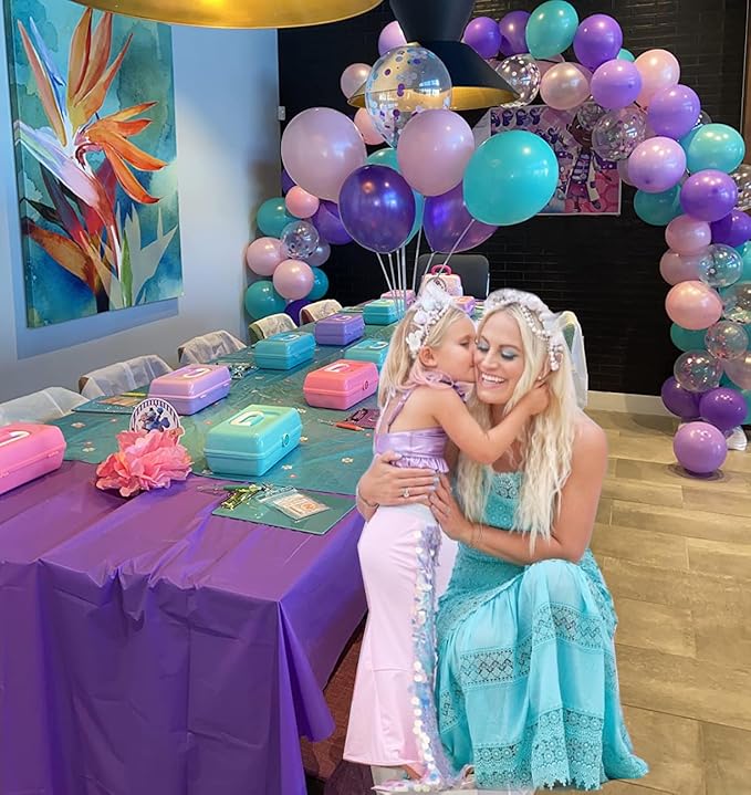 Pink and Purple Party Balloons, 50 Pcs 12 Inches Purple and Pink Teal Blue Latex Balloons for Birthday Birthday, Under The Sea Party Decorations