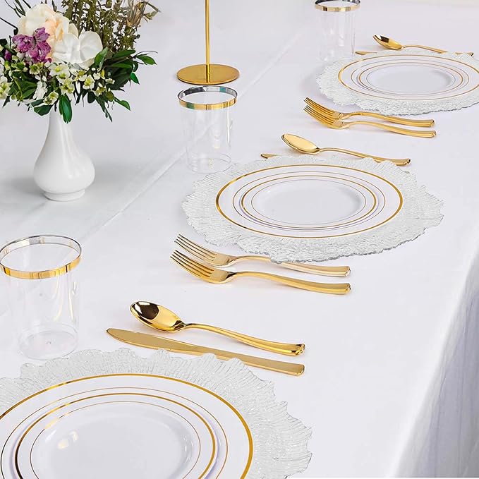 MAONAME 13" Clear Charger Plates, Round Reef Chargers for Dinner Plates, Plastic Plate Chargers for Table Setting, Wedding Decor, Set of 8