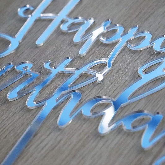 Happy Birthday Cake Topper - Birthday Party Decorations, Mirror Silver Acrylic