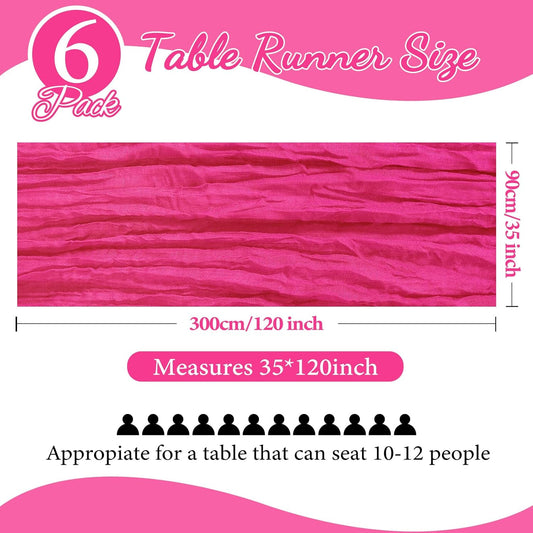 6 Pack 10FT Hot Pink Cheesecloth Table Runner 35x120 Inch Gauze Rustic Boho Table Runner Cheese Cloth for Wedding Decor Birthday Party Bridal Baby Shower Table Centerpiece Decoration