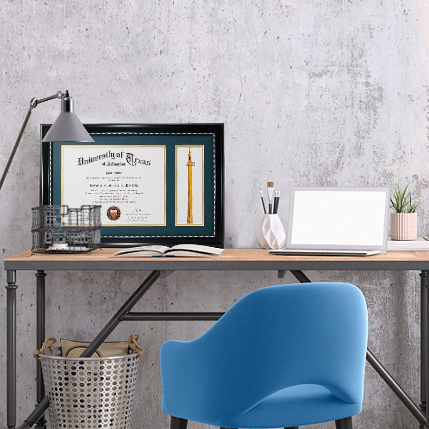 GraduationMall 11x17 Black Diploma Frame with Tassel Holder for 8.5x11 Certificate Document,Real Glass, Navy over Gold Mat
