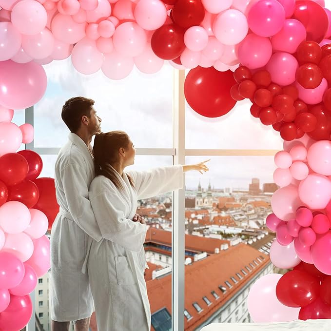 Winrayk 150Pcs Valentine's Day Balloon Garland Arch Kit Pink Red Rose Red Balloons 18" 10" 5" for Women Girls Valentine's Day Mother's Day Wedding Engagement Anniversary Party Decoration Supplies