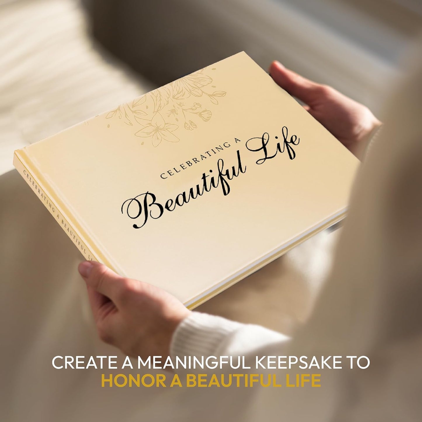 Celebration of Life Guest Book – Funeral Guest Book for Memorial Service | in Loving Memory Sign in Registry | Timeless Hardcover for Condolences and Reception, Beige
