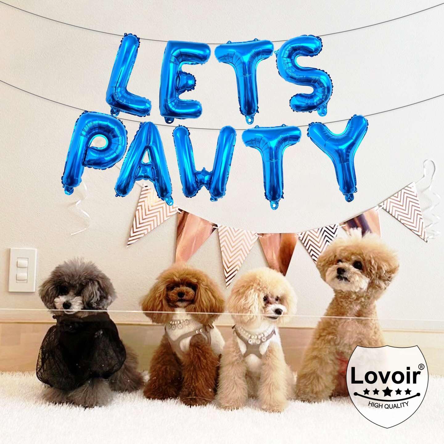 9 Pcs Lets Pawty Balloons Banner 16 Inch, Dog Cat Pet Birthday Letters Sign Lets Pawty Balloons Happy Birthday Banner for Pet Dog Cat Party Supplies Decorations (Blue)