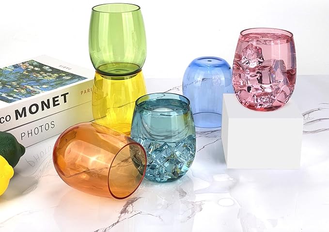 Set of 6 Acrylic Wine Glasses, 20-ounce Plastic Tumbler for Home Party Use,BPA Free,Dishwasher Safe (Multi color)