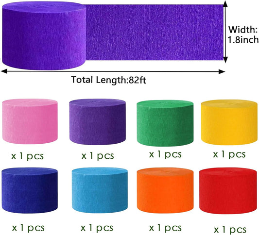 We Moment Crepe Paper Streamers 8 Rolls 656ft,Rainbow Assorted Colored Party Streamer 82 feet per roll for Birthday Party Backdrop Baby Shower Wedding Decorations