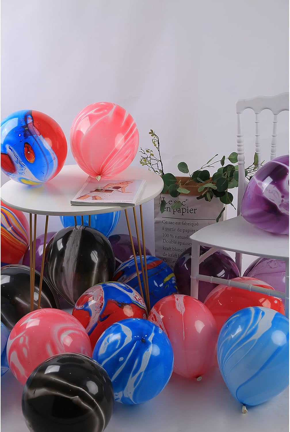 Blue Marble Balloons Marbled Agate Latex Balloons Swirl Blue Balloons 12 Inch 50 PCS Tie Dye Balloons for Birthday Party Christmas Decoration Wedding Baby Shower Festival