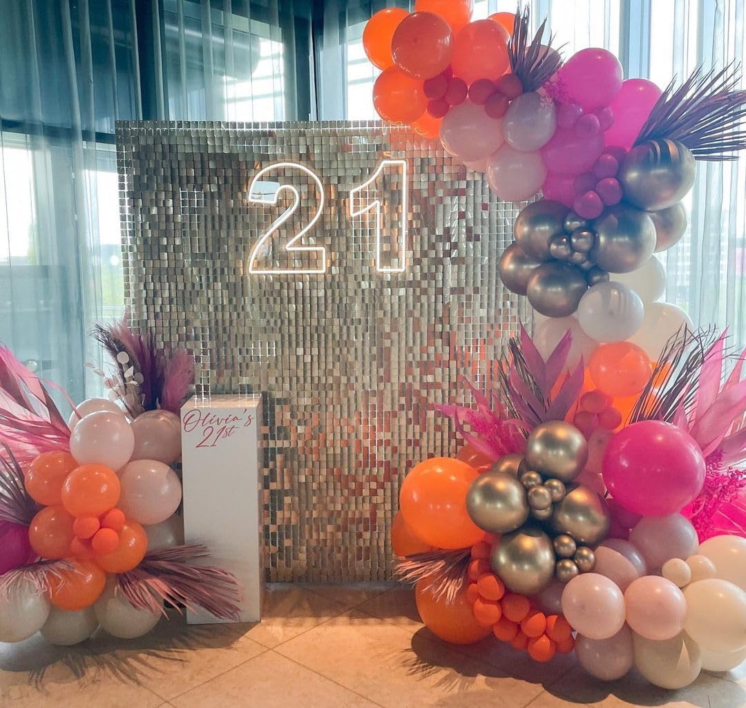 Bezente Pink and Orange Latex Balloons,60pcs 12 inch Light & Hot Pink Orange Confetti Balloons for Baby Shower, Birthday, Wedding, Tropical Party decorations