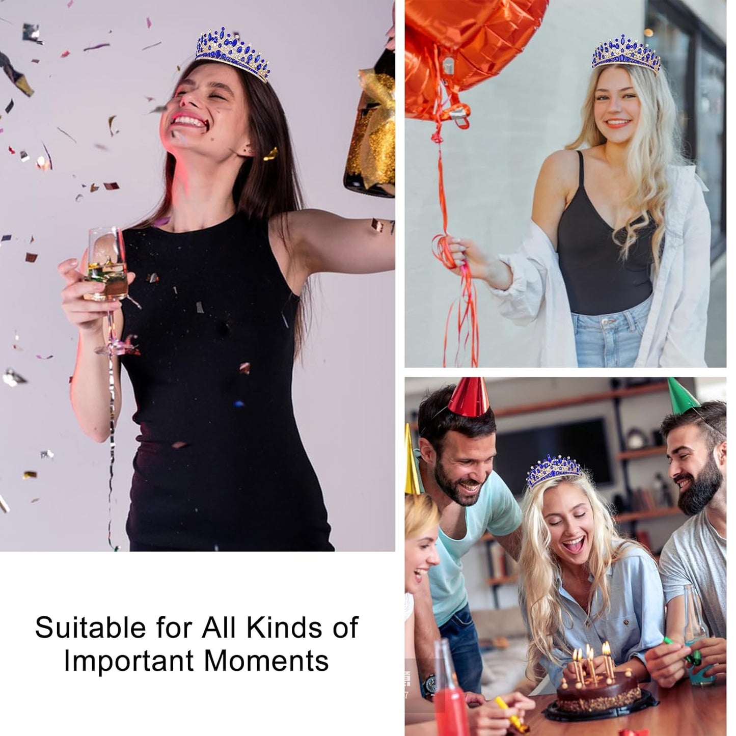 CAVETEE Birthday Crowns for Girls, Blue Tiaras and Crowns for Women and Girls Princess Crown and Tiara for Birthday Queen Parties Pageant Prom