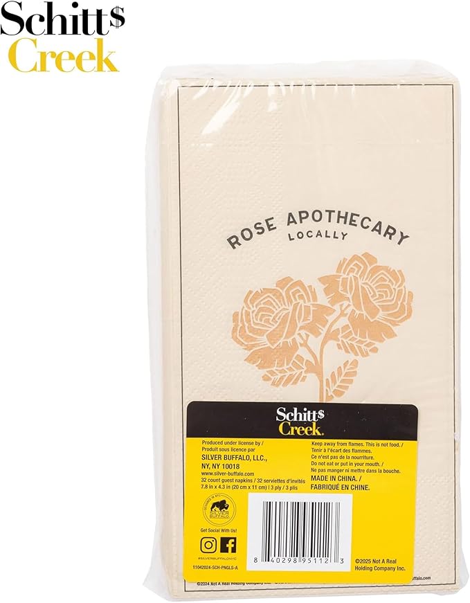 Silver Buffalo Schitt’s Creek Rose Apothecary Vanity Napkins – 32 Count Linen-Feel Disposable Guest Towels for Bathroom or Events