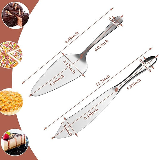 EIUBUIE Cake Cutting Set for Wedding, Cake Knife and Server Set, Classic Design 18/10 Stainless Steel Pie Cakes Serving of 2 Piece, Dishwasher Safe